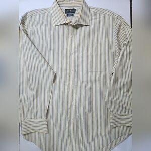 Ralph Lauren Dress Shirt Mens Button Down Yellow Blue Striped Classic Office Top